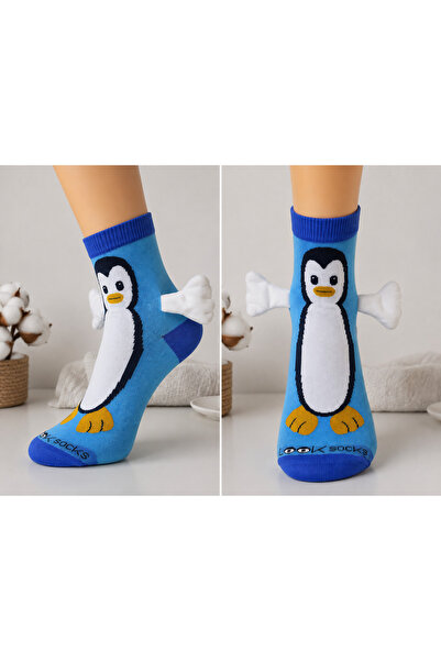 Mavi Penguen Desenli Soket Çorap – Unisex