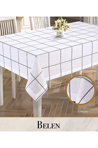 Ceki Home Belen model cream single tablecloth 155x350 cm dining table cover