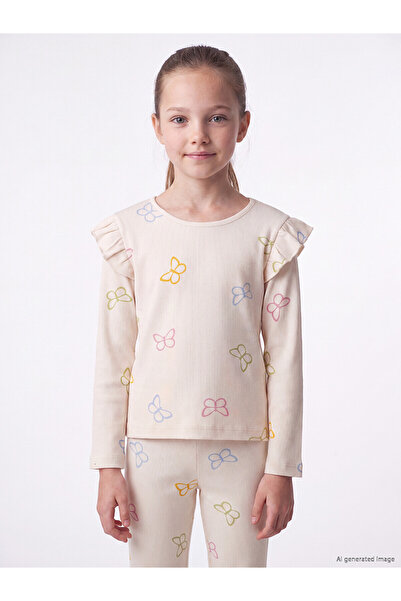 LC Waikiki Two Mt Shop Quality Lcw Kids Ecru Patterned Tight & Slim Long Slee...