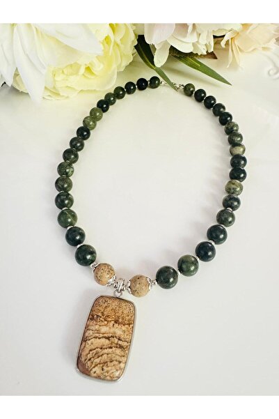 DEVİ fashion Jasper and Sodalite Natural Stone Necklace 50 cm