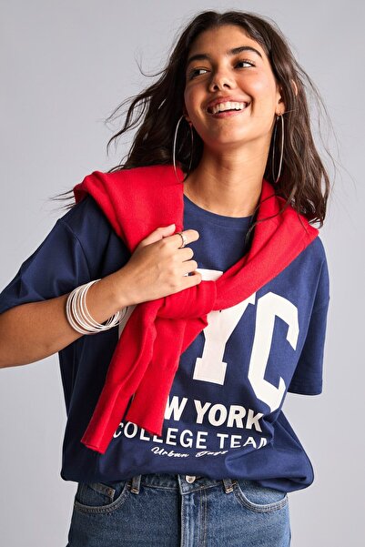 DeFacto Oversize Crew Neck Letter Printed Short Sleeve T-Shirt I5344Ax26Hs