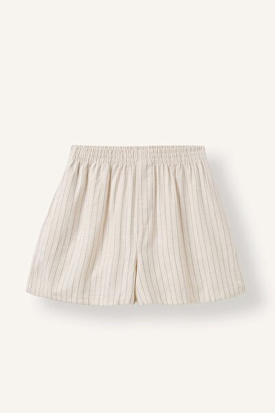 DeFacto Elastic Waist Vertical Striped Linen Blend Shorts I7261Ax26Sm