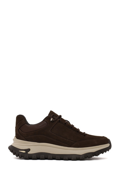 Derimod Men's Brown Lace-Up Thick Soled Nubuck Leather Casual Sneaker Wm790004Dn