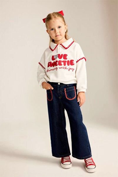 DeFacto 100% Cotton Culotte Stripe Border Detailed Pocketed Jean Trousers Bab...