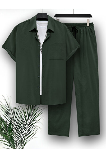 Take Two By Styli Men Plus Size Solid Casual Shirt and Pants Co-ord Set