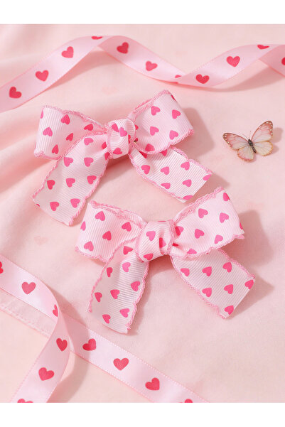 Take Two By Styli Pack of 2 - Girls Hearts print Bow Hair Clips