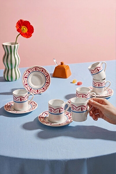 Kitchen Life 12 Parça 6 Kişilik Porselen Artisan Line Kahve Fincan Takımı 100 ml