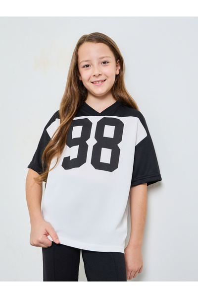 Styli Teen Girls White Printed V-Neck T-Shirt