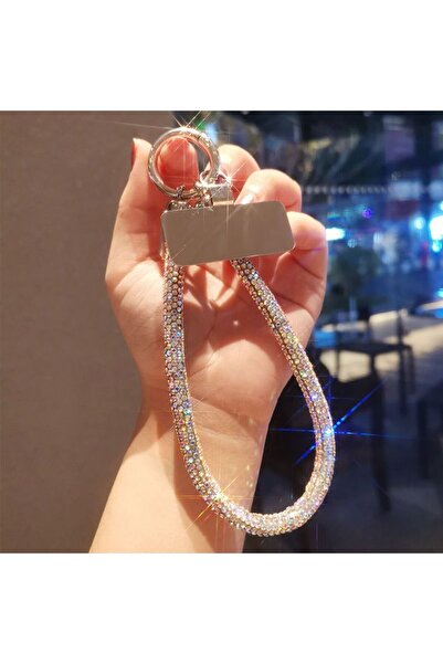 Choice Silver-white Luxury Short Phone Lanyard with Clip, Thick Rhinestone Bl...