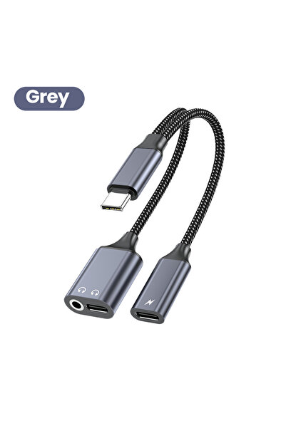 choice2 Grey 3 in 1 Type-C To 3.5mm Dual Headphone Adapter Multi-functional P...