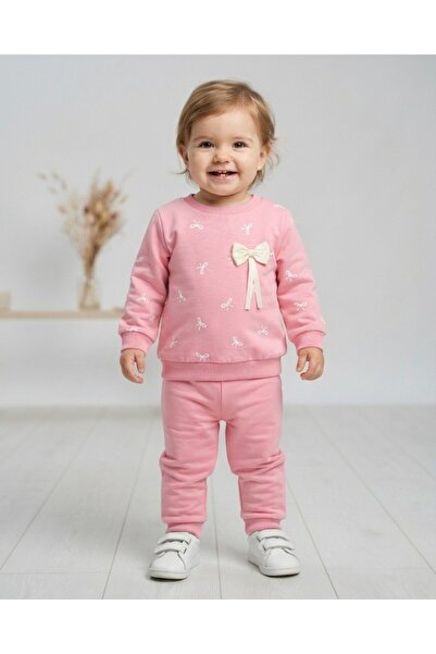 Ege Bebek Girl's Seasonal 1-2-3-4 Year Old Bow Detailed 2 Threaded Top and Bo...