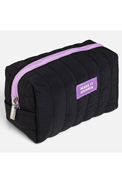Zâna Casei Penar pufos negru și lila cu fermoar 17x8x11cm