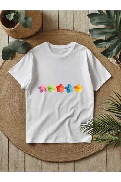 4CR Women's Streetwear Colorful Floral Graphic T-Shirt, Loose Fit Crew Neck S...