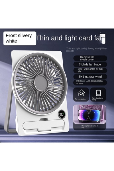 Choice3 WHITE Ultra Thin Mini Fan USB Rechargeable Card Fan LCD Digital Displ...