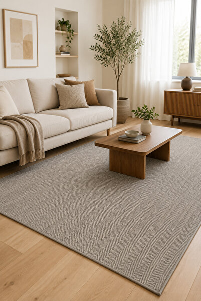 Serente Home Elef Serisi Gri Hasır Dokuma Jüt Kaymaz Taban Sisal Kilim Yıkana...