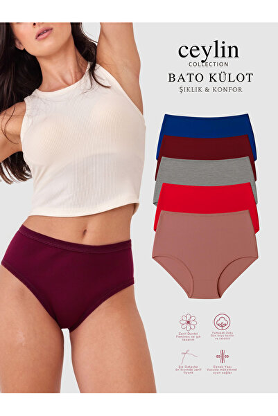 Kadın Külot,Kadın Yüksek Bel Bato Külot Koyu Renkler 5`li Paket