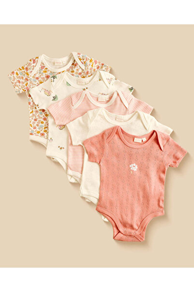 REDTAG Baby Girls Assorted Printed Interlock Bodysuits (5 Piece)