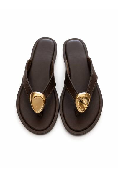 GNY AYAKKABI Gny Women's Brown Buckle Flip-Flops