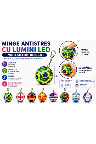 SHOP LIKE A PRO Minge Antistres cu Lumini LED, Model Steaguri Nationale, Diam...