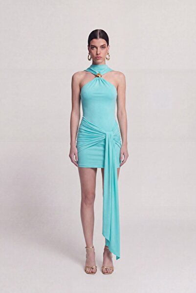 HOLLY LOLLY Halter Neck Mini Lilian Dress with Accessories Turquoise