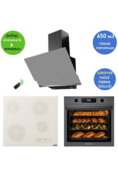 ve AFM Marka T8 Airfryer Vitro Elektr Dijital Antrasit Ankastre Set AF2190G +V6-05+FM3409