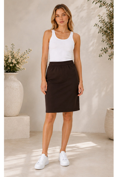 Olse High Waist Above the Knee Stylish Fabric Pencil Skirt