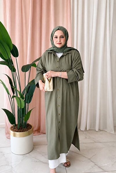 müqofficial Long Buttoned Linen Shirt - Khaki