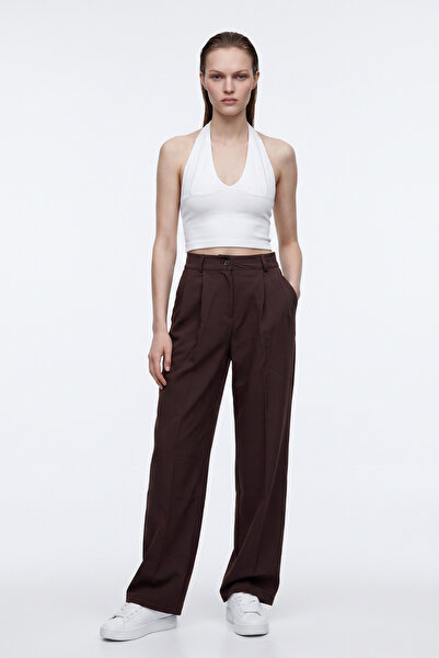 HAKKE Black High Waist Belted Straight Cut Pants