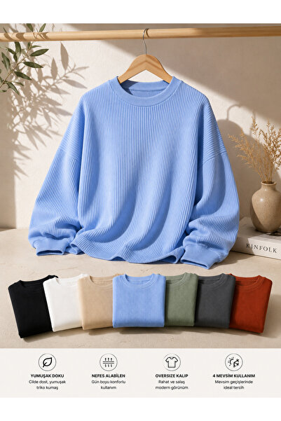 pepule Women's Oversize Ribbed Knit Sweater Crew Neck Loose Long Sleeve Comfo...