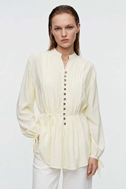 HAKKE Stylish Tunic with Button Front and Pleated Detail