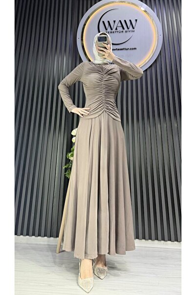waw tesettür Lal Drape Detaylı Tesettür Abiye Elbise