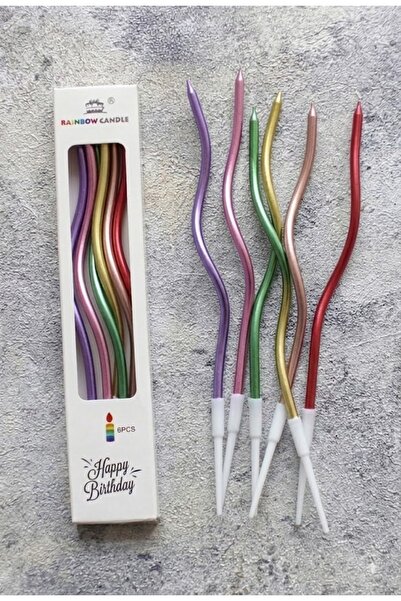 baloss fer 6'lı Karışık Metalik Spiral Mum 15 cm Düğün Nişan Sofra Süsleme Do...