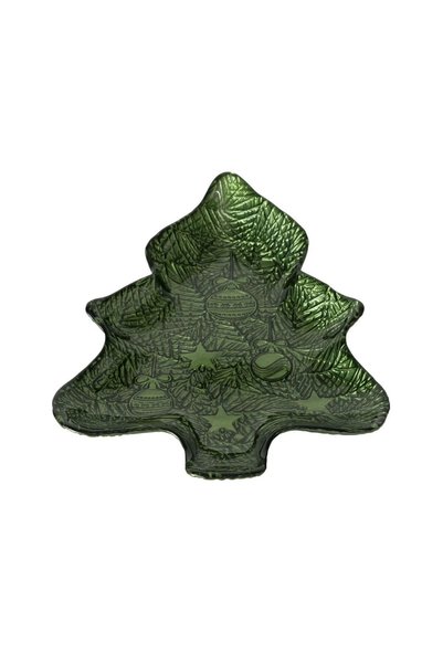Boltze Platou de servire 30,5 cm, sticlă verde, Crăciun Arian