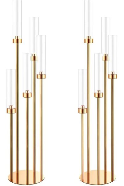 GENERAL 2 Pcs Gold Floor Candelabra, 5 Arm Candle Holder Tall Floor Candle Ho...