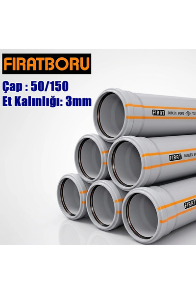 FIRAT 50/150mm Dublex PVC Atık Su Borusu, 3mm Et Kalınlığı, 1 Adet