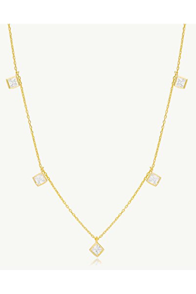 Stemma Jewelry Colier Lant Multiple Square Charms din Argint 925, cu Zirconiu...