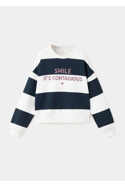 MANGO Kids Desenli çizgili sloganlı sweatshirt