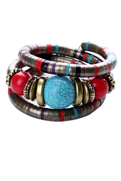 VeeShop Bratara africana tip spirala, din inele metalice si margele multicolore