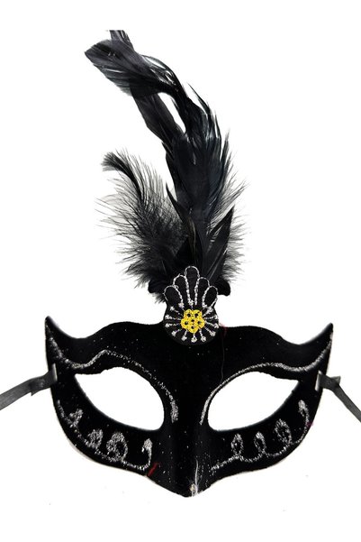 Generic Brand Black Color Feathered Black Suede Coated Party Prom Mask 20X16 ...