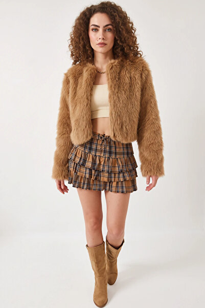 Efnaz style Women's Faux Fur Lined Tan Coat