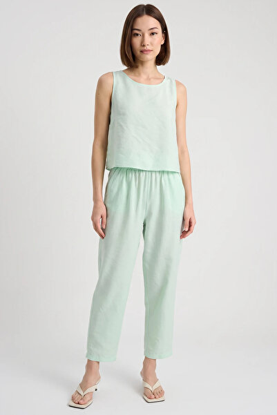 Efnaz style Women's Thick Strap Blouse Elastic Waist Pants Modal Water Green Set