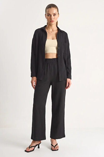 Generic Brand Women's Muslin Palazzo Black Trousers