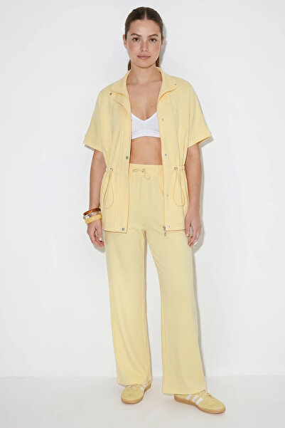 Efnaz style Women's Modal Fabric High Collar Stoppered Wide Leg Yellow Trouse...