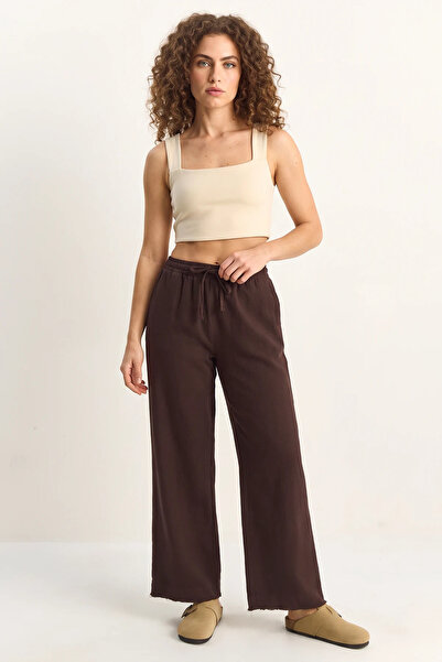 Generic Brand Women's Elastic Waist, Detailed Cuffs, Palazzo Style, Cotton Bi...