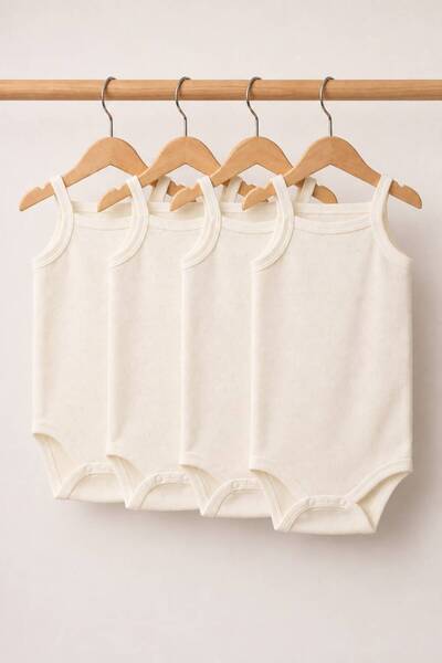 EFU BABY 4-Piece Jacquard Rope Strap Baby Bodysuit with Snaps 100% Cotton