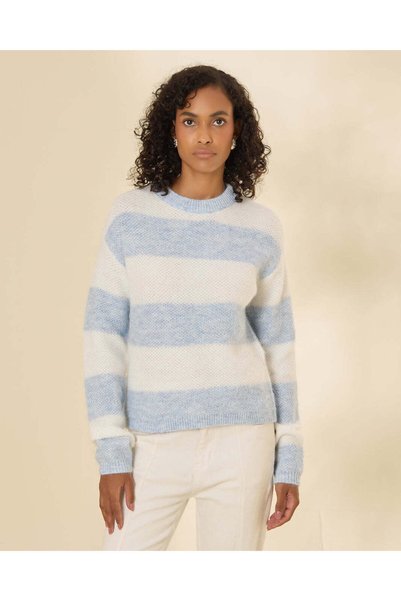 REDTAG Women Blue Striped Knit Pullover