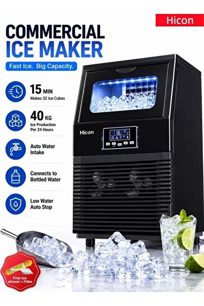 Hicon Commercial Ice Maker Machine, Intelligent Cubes Ice Maker, 40kg of Ice ...