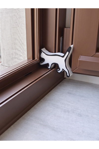 3dfabrick Kedi Figürlü Siyah Beyaz PVC Pencere ve Kapı Sabitleyici Stoper - Dekoratif Rüzgar Önleyici Cam Tutucu