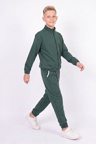 YA KO KİDS Boy's Stand Collar Zippered Waist Tie Elastic Cuffed Tracksuit Set