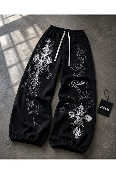 Gofeel Gothic Rose Detaylı Baggy Unisex Eşofman Altı